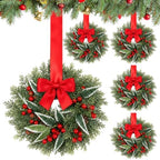 Dingion 4 Pcs 12 Inch Christmas Cabinet Wreaths for Kitchen with Red Bow by Dingion