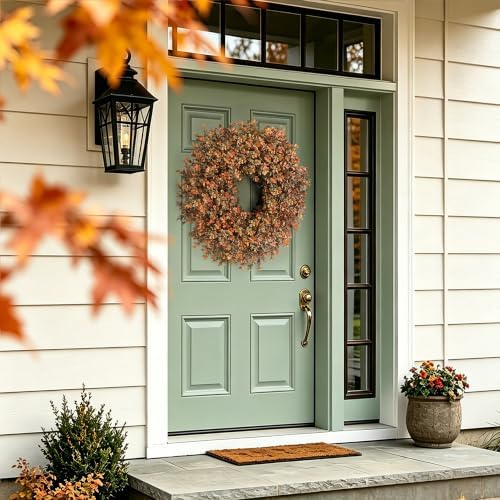 26'' Fall Wreath for Front Door, Artificial Autumn Boxwood Wreath Outdoor - Image 2