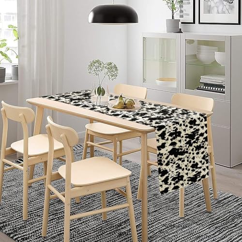 Southwestern Cowhide Print Table Runner Black and White Cowhide Tablecloth Cow Print Table Cloths for Parties Kitchen Cowboy Birthday Home Table Decorations 13x120in - Image 3