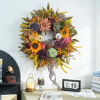 Fall Wreaths for Front Door 24 Inch Autumn Wreath with Pumpkins, Sunflowers - Image 6