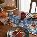 Vintage Floral Jacquard Table Runner with Multi-Color Tassels Luxury French Farmhouse Spring Table Runners Blue for Home Decor Dining Kitchen Living Room Coffee Tables 102" - Image 2