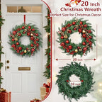 Christmas Wreath with Lights, 2 Pack 20 Inch Christmas Wreaths for Front Door, Large Winter Door Wreath with Ball Ornaments, Berries and Norfolk Pines, Xmas Decor for Indoor Outdoor Wall Windows - Image 6