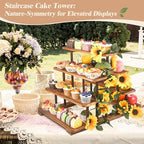 Wisreach 7 Tier Wooden Cupcake Stand & Towers Serving Trays for Party with Vine Decoration — Party Display Serving Ladder with Platter for Cake, Snacks — Perfect for Catering, Events & Centerpieces - Image 2