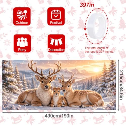 7x16FT Merry Chrismas Garage Door Banner Gingerbread Deer Snowman Santa Claus Winter Garage Door Cover Decoration for Chrismas Outdoor Decoration - Image 4