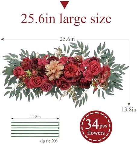 TINGE TIME Red Flower Garlands, 2 PCS Artificial Eucalyptus, Handcraft Artificial Rose for Arch, Wedding, Sweetheart Table, Ceremony, Backdrop Decorations for Home (Cinnamon Rose) - Image 2