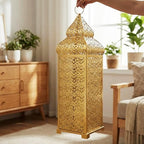 Vela Lanterns Decorative Indoor Tall Moroccan Floor Candle Holder, Gold, XL - Image 6