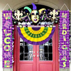 4 Pcs Mardi Gras Bunting Flag 2 x 4Ft Carnival Pleated Fan Flag with Embroidery Iris Banner Mardi Gras Purple Yellow Green Party Decor for Indoor Outdoor Garden Hanging Porch Home Decoration - Image 6