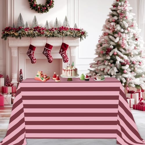 Fanqisi 2 Packs Red and Pink Striped Tablecloth 57 x 120 Inch Rectangle Waterproof Table Cloth Romantic Valentine's Day Table Cover for Bridal Shower Birthday Wedding Party Decoration - Image 4