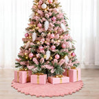 ORTIGIA Pink Faux Fur Soft Christmas Tree Skirt 36 Inch with POM POM - Image 2