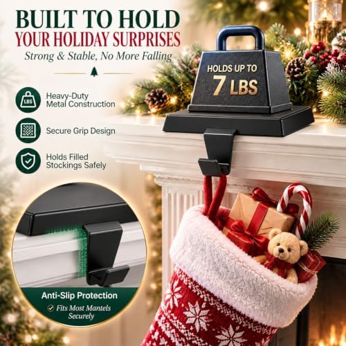 Stocking Holders for Mantle Set of 6, Christmas Heavy Duty Stocking Hooks, Non-Slip Base Stocking Hangers for Xmas Holiday Decorations, Fireplace Christmas Decor Hooks for Home - Image 2