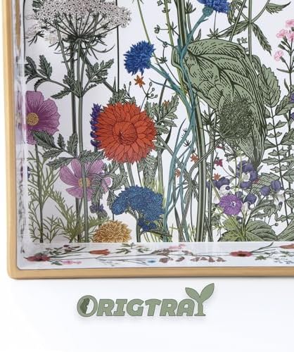 Serving Tray with Handles, Rectangular Plastic Tray 15.75x11.81 Inch, Wildflower, Butterflies & Hummingbirds Style Decorative Tray for Kitchen, Dining Table, Vanity, Office & Home - Image 2