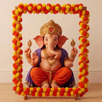 Wooden Ganpati Decoration Mandap Stand with Artificial Marigold Garlands by Thyle