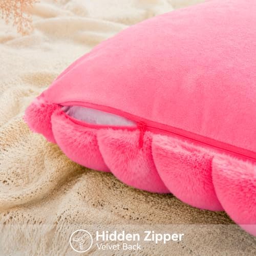 Faux Fur Decorative Throw Pillow Covers 20x20 Set of 2, Rose Red - Image 6