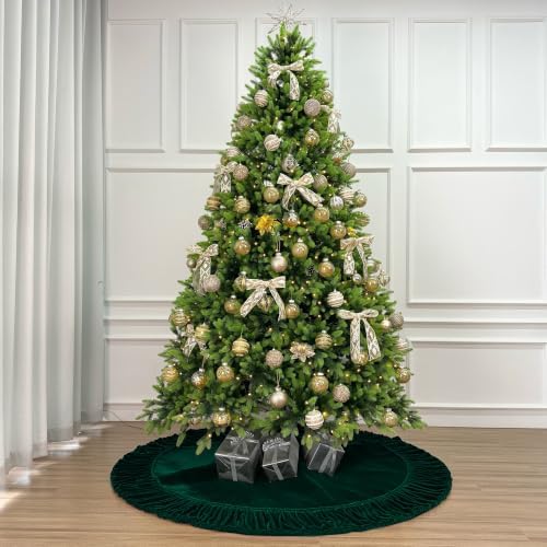 48-Inch Ruffled Velvet Christmas Tree Skirt, Forest Green - Image 2