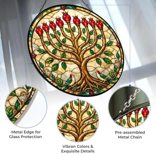 Hanukkah Pomegranate Tree Stained Glass Window 9.8" - Image 2