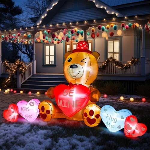 VIHOSE 10 ft Valentines Inflatables Outdoor Decorations Blow Up Bear Heart with LED Lights Valentine Decor for Romantic Wedding Patio Lawn Valentine's Day Inflatables Outside Party Supplies - Image 5