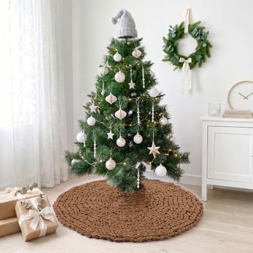 Shappy Brown 36 Inch Chunky Knit Christmas Tree Skirt Crochet Tree Skirt - Image 5