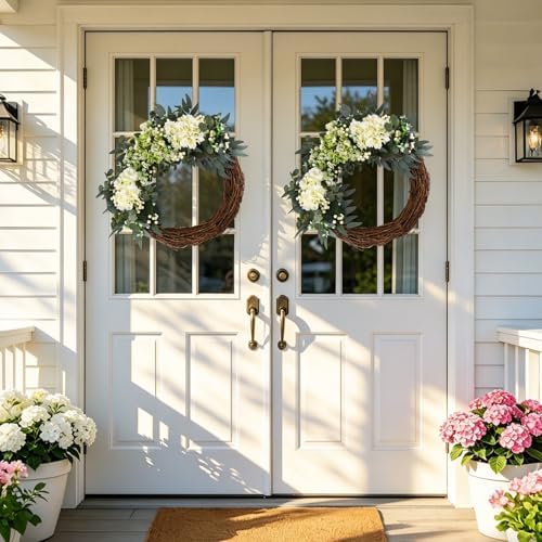 Summer Fall Flower Wreath for Front Door 20 Inch Hydrangea Door Wreath - Image 4