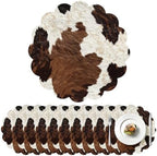100 Pcs Cow Paper Placemats 13.5 Inches Scalloped Western Placemats Disposable Brown and White Cowhide Place Mats for Western Cowboy Party Wedding Baby Shower Rustic Party Table Decor by Stuffygreenus