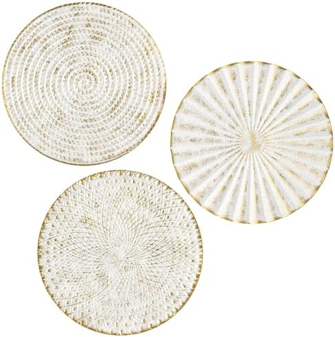 Briful 12" Wall Décor Pack of 3 Metal White Washed Starbursts Radial Plate Wall Art Modern Accent Hanging Wall Decorations For Home Office Bedroom Or Living Room Wall Sculptures by Briful