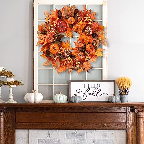 Sggvecsy Fall Wreath 20’’ Autumn Front Door Wreath with Various Pumpkin Cluster of Berries Maple Leaves Pine Cones for Outside Indoor Wall Window Festival Thanksgiving Harvest Autumn Fall Decor - Image 4