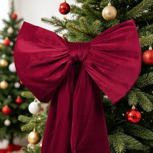 Large Velvet Bow 75x23 Inch Oversized Christmas Tree Topper (Dark Red - Image 2