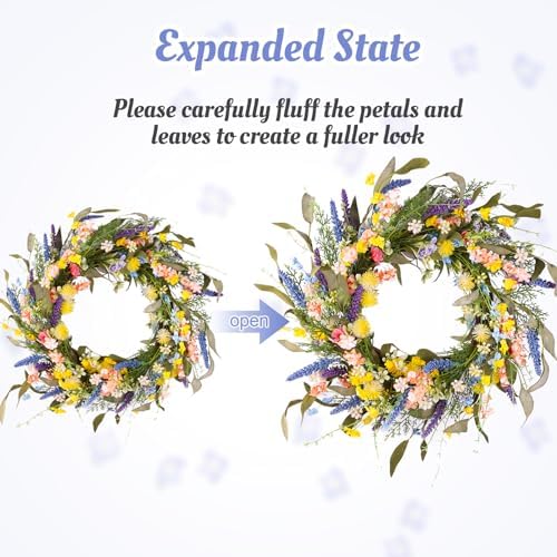 22" Colorful Wildflower Spring Summer Wreath for Front Door Outdoor Décor - Image 5