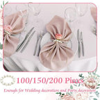 Uiifan 150 Pcs Pearl Napkin Rings for Wedding White Silver Beaded Holders - Image 7