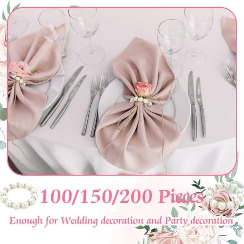Uiifan 150 Pcs Pearl Napkin Rings for Wedding White Silver Beaded Holders - Image 7