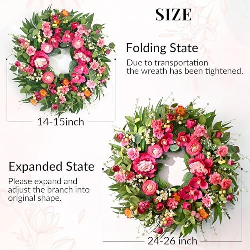 Spring Wreaths for Front Door, 26" Large Spring Summer Easter Wreaths, 2Pcs - Image 4