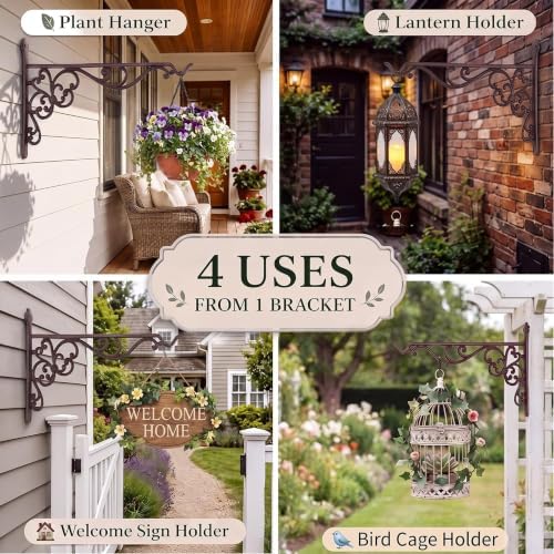 Landhoow 4 Pcs 15.6" Cast Iron Hanging Outdoor Wall Hanger, Rust Brown - Image 5