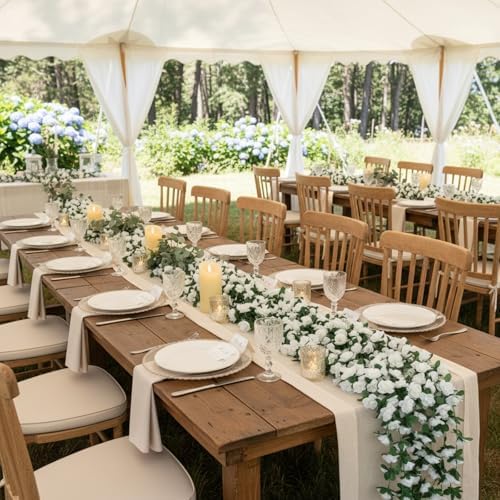 Suncalla 30 Pcs 246ft Flower Garland Artificial Vine with Green Leaves Hanging Fake Flower Vines Ivy Garlands Wall Garden Decor for Room Wedding Birthday Arch Decor (White) - Image 5