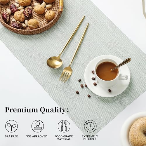 Leetaltree Mint Cream Placemats Set of 12 - Heat Resistant Non-Slip Place mats for Dining Table, Washable Durable PVC Vinyl Woven Table Mats（Mint Cream, 12） - Image 2