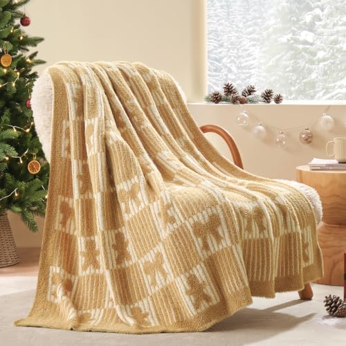 Snuggle Sac Gingerbread Man Christmas Throw Blanket, Ultra Soft Cozy Decorative Checked Throw Blanket for Couch, Sofa and Bed for Christmas,(Beige,50x60 inches,) - Image 2