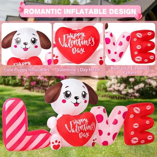 6 FT Valentines Day Inflatable Outdoor Decorations, Blow up Valentine's Day Love Dog Yard Decor with Red Heart, Built-in LED Lights Valentine Holiday Decoration for Outside Lawn Garden Wedding Indoor - Image 3