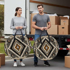 Retro Pattern Round Storage Bag 24 Inch, Brown Black Ethnic Style Weaving Texture Clothes Storage Container with Handles Heavy Duty Organizer for Comforter, Bedding & Holiday Wreaths - Image 4