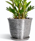 10 Inch Plant Pot, Ceramic Planter with Drainage Hole, Silver by SUNPOTFOR