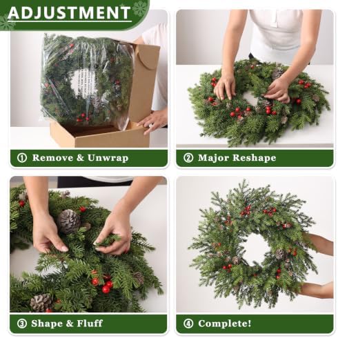 24"Artificial Norfolk Pine Wreath with Berry for Christmas Front Door Decor - Image 5