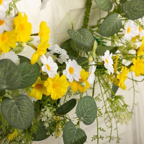 Summer Wreath for Front Door, 22 in Yellow White Daisy - Image 6