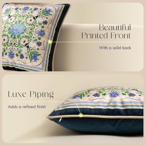 Vintage Navy Blue Floral Pillow Cover 18x18, Hydrangea & Bee - Image 4