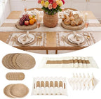 6 Set Boho Table Placemats, Natural Cotton Burlap Woven Mats with Tassels & Bead Napkin Rings, Farmhouse Macrame Table Decor for Autumn Dining, Wedding & Home Use by Gleom