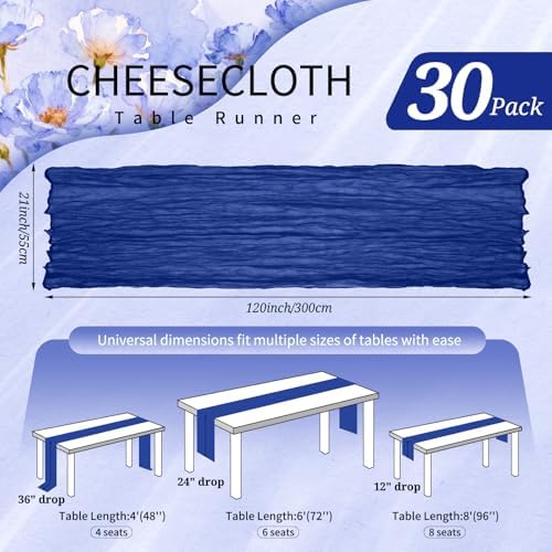 30 Pack Cheesecloth Table Runner 10FT Royal Blue Table Runner Boho Gauze Cheese Cloth Table Runners Long Rustic Sheer Table Decorations for Wedding Party Baby Bridal Shower Birthday Holiday Home - Image 2