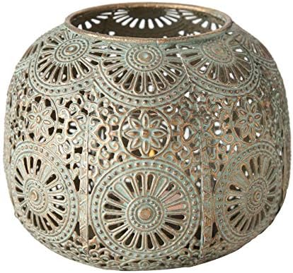 Moroccan Hurricane Candle Holder, Gold, 6.25 x 4.25 Inches by WHWWholeHouseWorlds