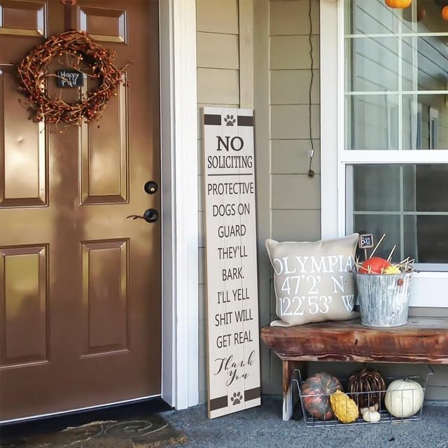 No Soliciting Wood Porch Sign 8inx48in Tall Wood Go Away Frame Vertical Leaner Farmhouse Large Do Not Disturb Sign for Front Door Deck Patio or Wall Decorations - Image 2