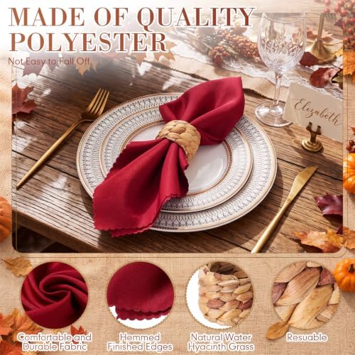 Preboun 24 Pcs Fall Harvest Cloth Napkins 19"x19" with Napkin Rings - Image 3