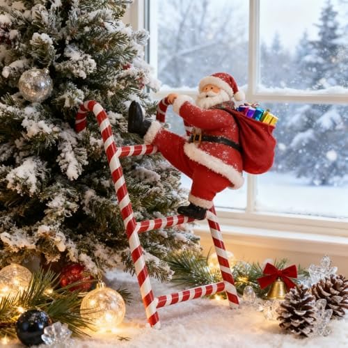 Rustic Mini Christmas Ladder Ornaments Vintage Metal Xmas Candy Cane Stripes Ladder Hanging Decor for Christmas Tree Door Indoor & Outdoor Home Porch Festive Displays Decorations Red and White - Image 4