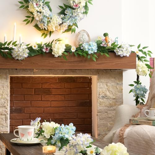 Valery Madelyn 9FT Hydrangeas Spring Summer Flower Garland for Mantle Decor - Image 4