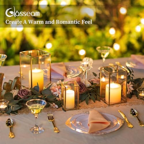 Glasseam Gold Hurricane Candle Holder for Pillar 3Pcs Square Lanterns Decor - Image 4