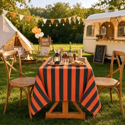 Fanqisi 2Pack Striped Tablecloth 57x120 Inch Black and Orange Tablecloth - Image 7