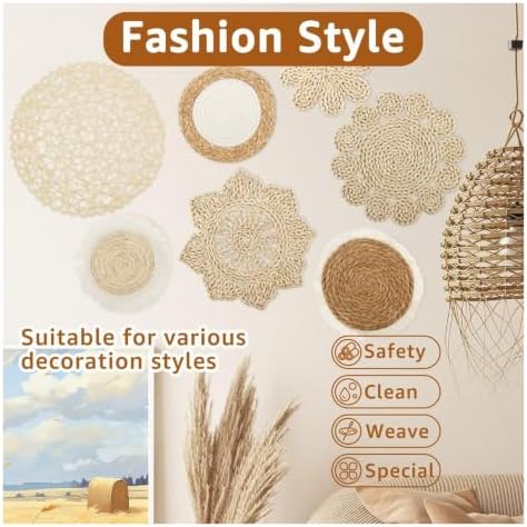 Boho Wall Art Decor Woven Basket Seagrass Hanging Farmhouse Room Set - Image 2